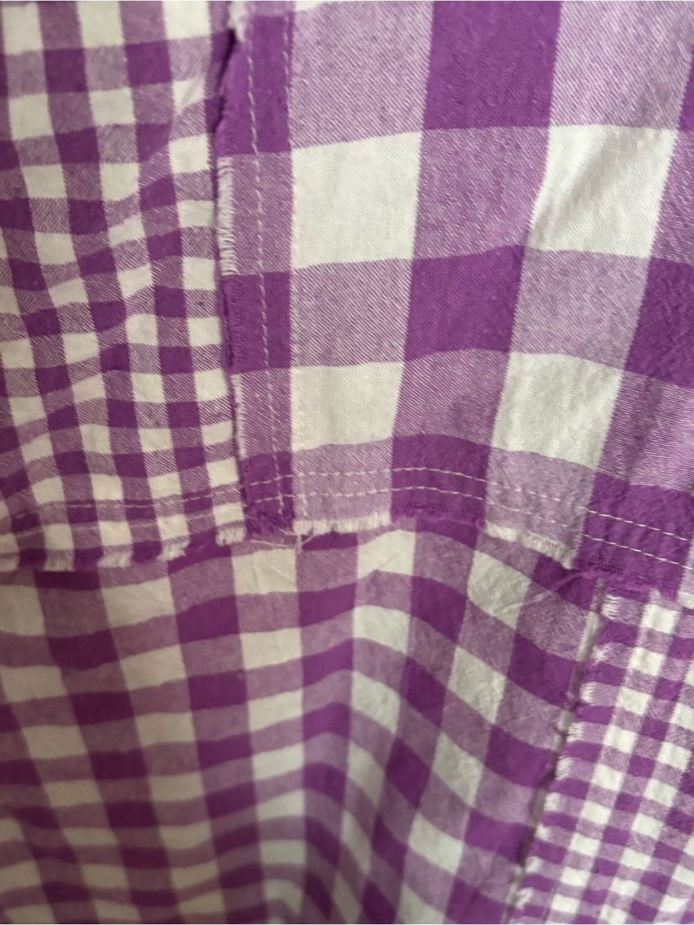 White Birch 2X Gingham Denim Patchwork Cotton Short Sleeve Tunic Boho Lagenlook - Picture 2 of 9